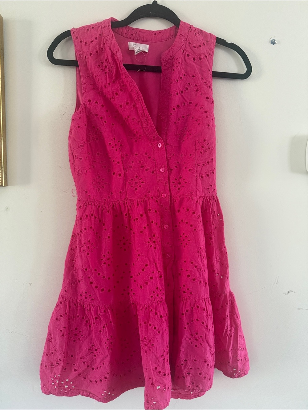 Bright Pink Eyelet Sleeveless Dress 100 percent Cotton